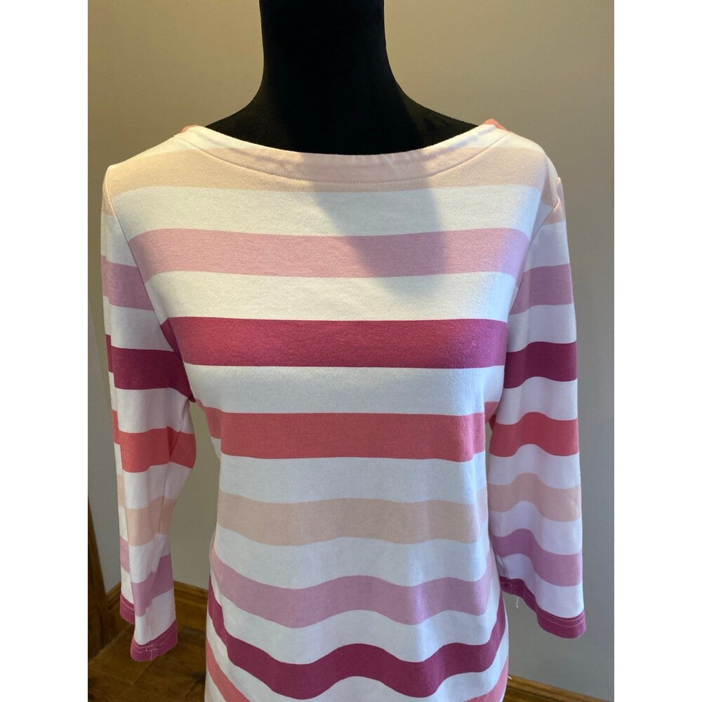 Croft & Barrow Top Pink Striped Blouse Plus Size XL 100%‎ Cotton Boat Neck SOFT!
